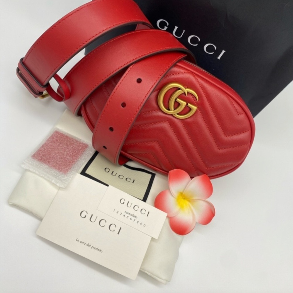 GUCCI GG MARMONT RED LEATHER BELT BAG